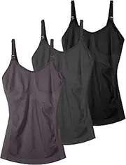 [MIRITY] Seamless Nursing Tanks for Women Breastfeeding - Maternity Cami Shirts Pregnancy Tops (3 Packs)