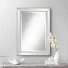 Roseau Rectangular Wall Mirror Modern Beveled Beaded Silver Frame 24" Wide House