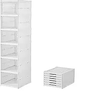 AIMALL Foldable Shoe Storage Box Rack with Transparent Front Door and Breathable Back Panel, Easy Assemble Stackable Organiser Drawers, 3 or 6 Layer Option, 34.5×25.5×19.5cm