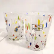 ⭐️ Set of 2 Original Murano Art Glass Italy Drinking Glasses Tumblers Millefiori