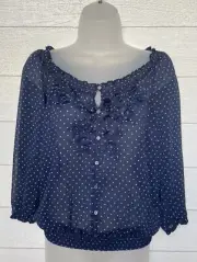 NWT Womens Abercrombie And Fitch Vintage Polka Dot Chiffon Top Blouse Navy Sz L