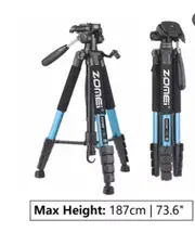 187cm/73.6in Tall Zomei Aluminum Alloy Portable Tripod for Camera DSLR Canon Nikon, 360 Degree Panorama Photography Phone Stand Q188-BL