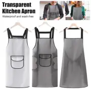 Kitchen Apron Men Women Transparent Cooking Apron w/Pocket Waterproof Oilproof
