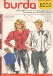 Burda 6202 Sewing Pattern, Blouse, Size 8-20, Uncut Factory, Folded