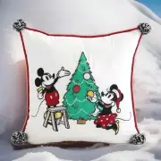 NEW RARE Pottery Barn Kids Disney Mickey Mouse & Minnie Christmas Pillow NWT