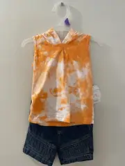 NWT Wonder Nation Boy's 2pc Hooded Tank & Shorts Sz 12M Orange Tie Dye Jean Shor