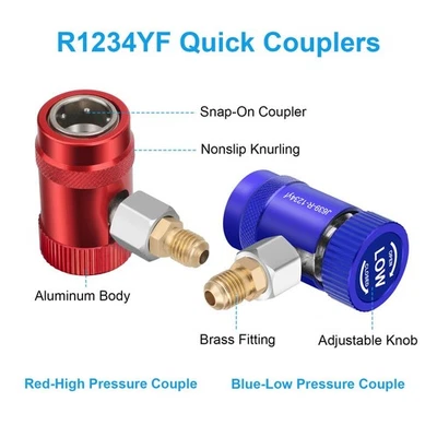 Car A/C R1234YF Quick Coupler Adapter Set with Self-Sealing & Puncture Can Tap ~