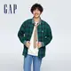 Gap 男女同款 Logo純棉翻領長袖襯衫-綠色格子(877589)