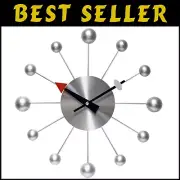 15" Retro Starburst Quartz Wall Clock in Elegant Silver - Unique Orb Style