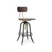 Lirash Height Adjustable Swivel Wooden Bar Stool with Back - Gold Black