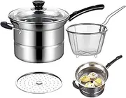 Deep Fry Basket - Frying Pan Stock Fry Pot | Pasta Pot With Strainer Basket | Stainless Steel Frying Pot With Strainer Basket | Multi-Purpose Kitchen Accessories For Noodles Dumplings And Pasta