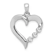 Solid 14k White Gold Three Stone 1/4ct. Simulated CZ Heart Pendant
