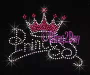 Princess - Hot Pink Crown - Rhinestone Iron on Transfer Hot Fix Bling