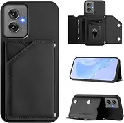 Case Compatible with Motorola Moto G55 5G [PU Leather + Shell + Card Holder] 2 in 1 Magnetic Clasp Kickstand Cover Black