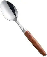 Retro Wooden Handle Spoon,Stainless Steel Serving Tablespoons,Wooden Dinner Spoon,Silver Silverware With Brown Handle,4 Pcs