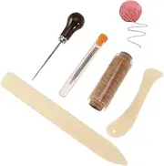 TEHAUX Handmade Bookbinding Tools Set 10pcs Kit Bone Folder Large Eye Needles Waxed Thread for Craft Projects