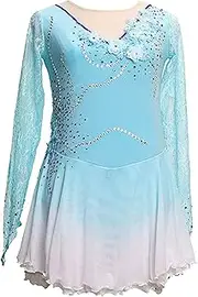 [Zagitova] Ice Figure Skating Dress for Girls with Shiny Rhinestone Gradient Women Long Sleeve Competition Dance Outfits