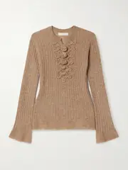 [Ulla Johnson] Ulla Johnson - Magda Pompom-detailed Ribbed Alpaca-blend Sweater - Camel - x large x large Brown