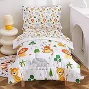Viviland Wild Animals Toddler Comforter Sets, Cute Lion Girls Boys Toddler Bedding Set, Soft Microfiber Cartoon Elephant Toddler Bed Set