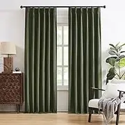 DUALIFE Olive Green Pinch Pleated Blackout Curtains & Drapes 90 Inches Long 2 Panels, Boho Style Closet Cover Curtains for Track System, Back Tab with Hooks Pinch Pleat Drapes for Bedroom (W40 xL90)