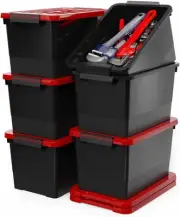 17 Quart Stackable Storage Bins with Red Lids - 6 Pack for Organized Living