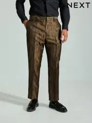 Black Slim Fit Gold Jacquard Tuxedo Suit Trousers (B30884) | $43