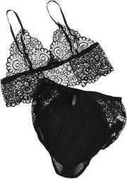 [BESPORTBLE] Honeymoon Elegant Underwear Lace Bra and Panty Set Women's Lace Clothing for Wedding Night Black