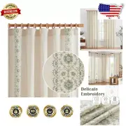 Light Filtering Sage Green Floral Curtains - Vintage Linen Blend Drapes 90” Long