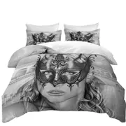 Artistic Pencil Drawing Venice Masked Woman Quilt Cover