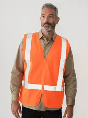 Hi Vis Zip Vest With Reflective Tape Orange