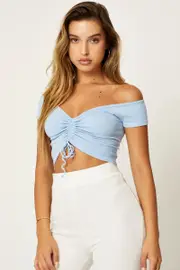 Blue Seamless Ruched Top - Size M/L, Women's T-shirt