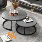 2pcs Luxury-Ash Marble Round Coffee Table Nesting Sofa Center Table Living Room