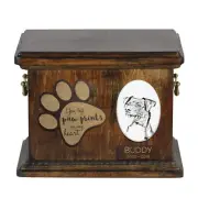Danish Swedish Farmdog urn with a ceramic plate Art-Dog