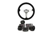 SAAS RETRO Black SPORTS STEERING WHEEL 350mm & BOSS KIT Suits Nissan NAVARA 86-97