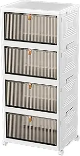 [AIMALL] White 4-Layer Transparent Shoe Box, Foldable Dustproof Shoe Storage Box with Magnetic Doors and Wheels, Large Capacity Shoe Rack, No Installation Required, 15.35x11x30.9 Inches