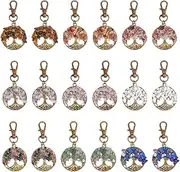[SUPERFINDINGS] 36Pcs 9Styles Tree of Life Pendant Charms Crystal Quartz Pendants Gemstone Chakra Antique Bronze Keychain for Necklace Jewelry Making with Lobster Claw Clasps