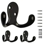 3 Pack Black Double Prong Coats Towel Hooks for Bathrooms Wall Mounted Shower...