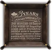 Bella Busta- 3 Years of Marriage-Forever to go-Engraved Leather Tray with Breakdown Dates-Storage & Organization Jewelry Trays (Brown (Anniversary))