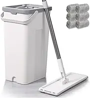 Mop and Bucket with Wringer Set, 6 Washable Microfiber Pads Included,Hands Free Flat Floor Mop and Bucket,Wet and Dry Use, Home Floor Cleaning System for All Floor Types and Windows
