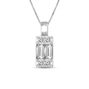 0.1 CT. T.W. Baguette and Round Natural Diamond Pendant in 10K White Gold