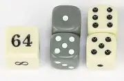BACKGAMMON DICE SET IVORY AND GREY 5/8" SQ. WITH DOUBLING CUBE 3/4"