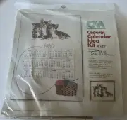 Vintage 1980 Crewel Calendar Idea Kit Columbia-Minerva Three Kittens 16” X 22”