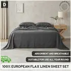 Natural Home 100% European Flax Linen Fitted Flat Sheet Set Charcoal Double