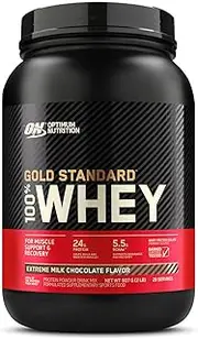 OPTIMUM NUTRITION Gold Standard 100% Whey Protein Powder, Extreme Milk Chocolate, 907g - [2024/2025 plastic neck band packaging may vary]