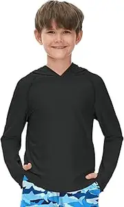 BesserBay Boys Sun Protection Hooded Long Sleeve Thumb Holes Rashguard Shirt 1-14 Years