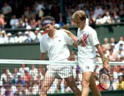 John McEnroe USA Stefan Edberg of Sweden leave the court together - Old Photo