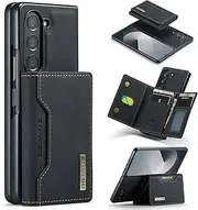 2 in 1 Wallet Case for Samsung Galaxy Z Fold 5, Matte Leather Case Cover Card Holder Detachable Wallet Buckle Design Cover - Black
