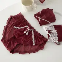 在飛比找ETMall東森購物網優惠-內褲清涼純欲網紗透明酒紅色蕾絲