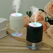 Small Humidifier - 200 ML 2 Mist Modes, Cool Mist Humidifier with Light USB Powered, Portable Humidifier Noise Reduction Mini Humidifier Cute Humidifier Nightlight for Desktop Office (Black+White)