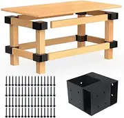 Heavy Duty Workbench Bracket Kit – Set of 4 Steel 3-Way Brackets for 4x4 and 2x4 Lumber, Ideal for DIY Garage Work Bench Legs, Woodworking Tables, Workshop Shelves, Planer Stands, and Kitchen Islands